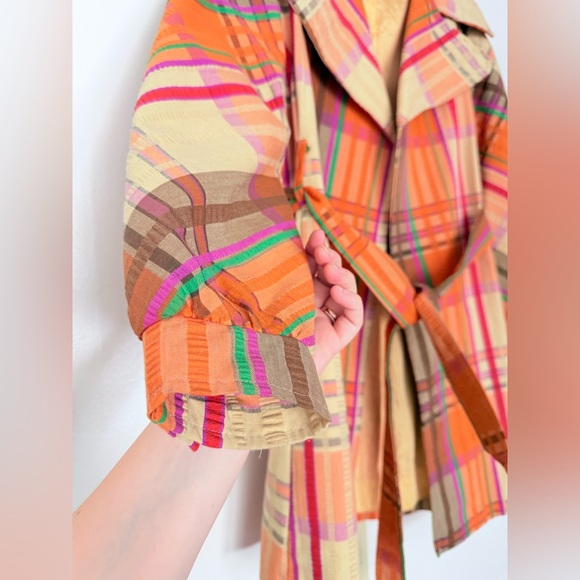 VTG 70s New York Debutogs Rainbow Plaid Spring Belted Maximalist LightJacket S/M - Picture 4 of 16
